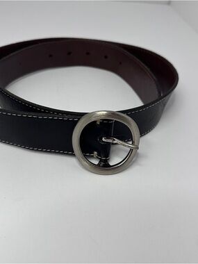 Cole Haan Black Leather Belt, Solid Brass Buckle, Made in Italy, Blokecore